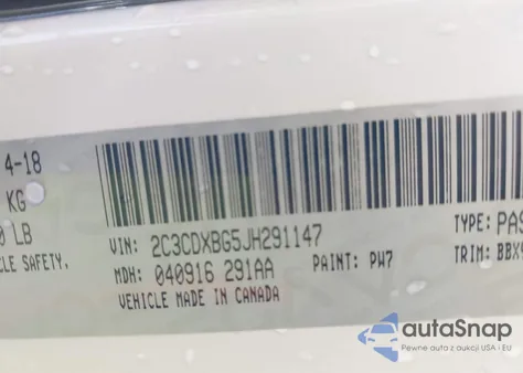 2018 Dodge Charger Sxt из США, поврежденный, VIN 2C3CDXBG5JH291147